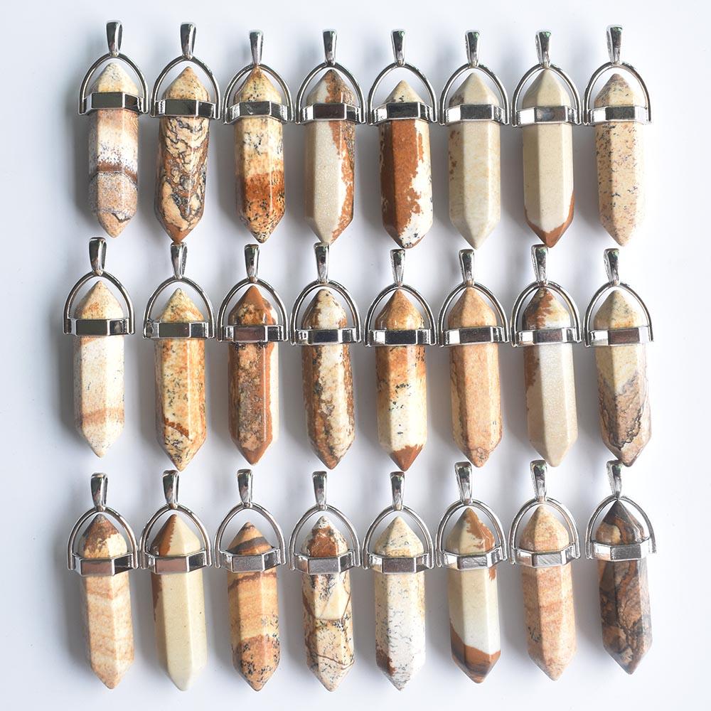 24pcs/lot Fashion quality assorted natural stone mixed pillar charms chakra Pendants & necklaces for making free