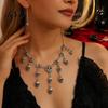 Dark Aesthetic Pendant Earrings Halloween Skull Jewelry Set for Women, Tassel Necklace & Dangle Earrings, Punk Gothic Accessories Costume Party Alloy