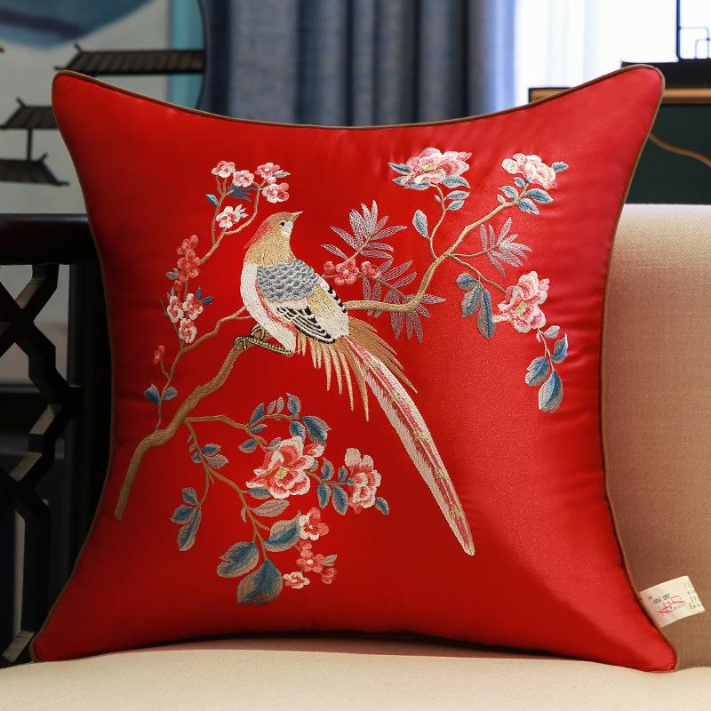 2025 Classical Bedside Backrest Waist Pillowcase Chinese Style Embroidery Pillowcase Flower Bird Living Room Sofa Cushion Cover
