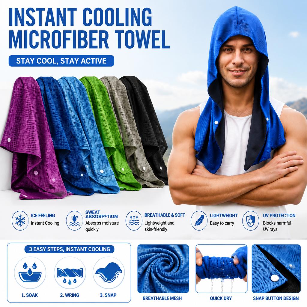 Outdoor Sports Cooling Hooded Towel U Shape Cold Neck Gaiter Quick Dry Headband for Gym Beach Camping Sun Protection