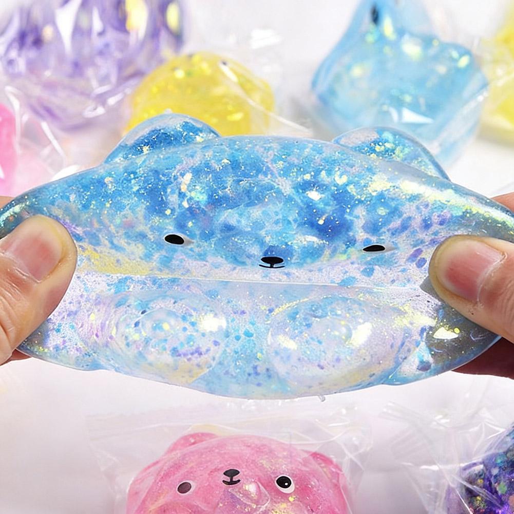 Fidget Bear Toy Squishys Glitter Gummy Bear Needoh Glitter Squishy Cube Stress Squeeze Toy Splat Decompressions Vent Squeeze Toy