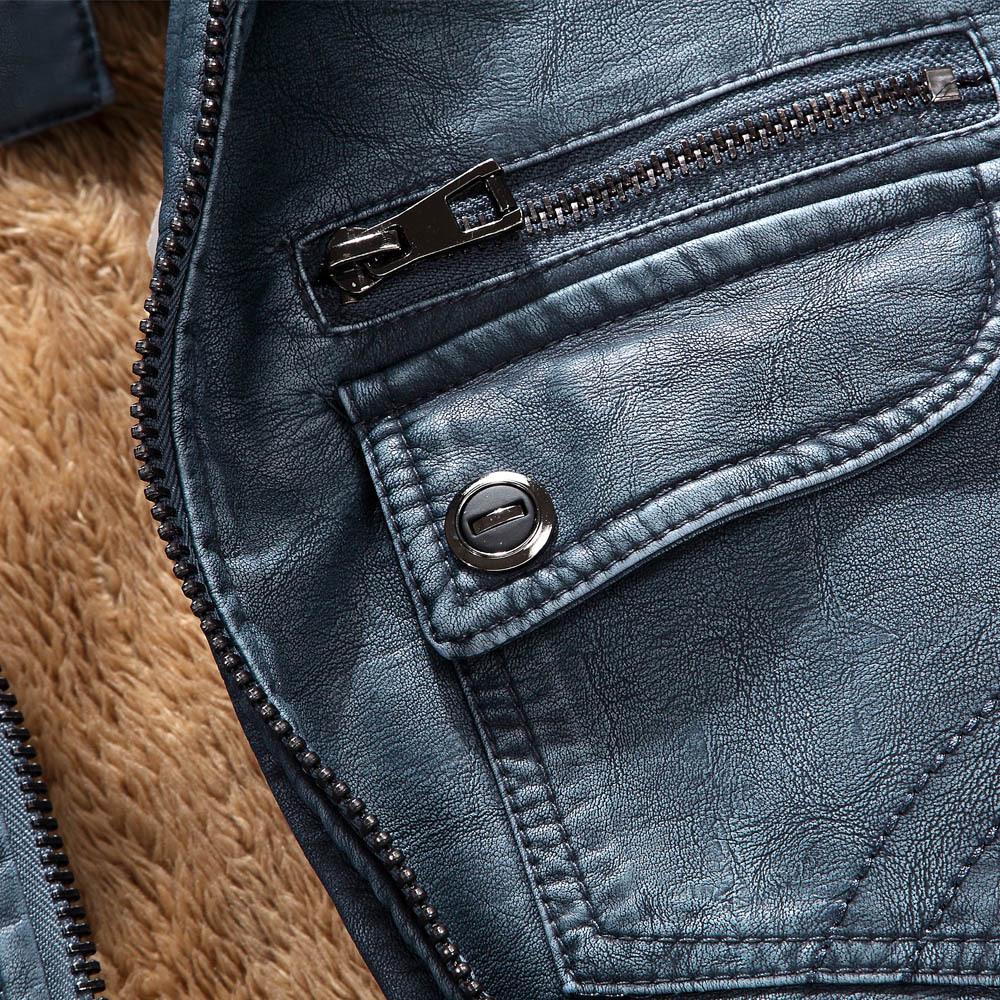 Chaqueta Retro de Cuero PU para Hombre con Forro Polar: Estilo Lavado Otoño/Invierno