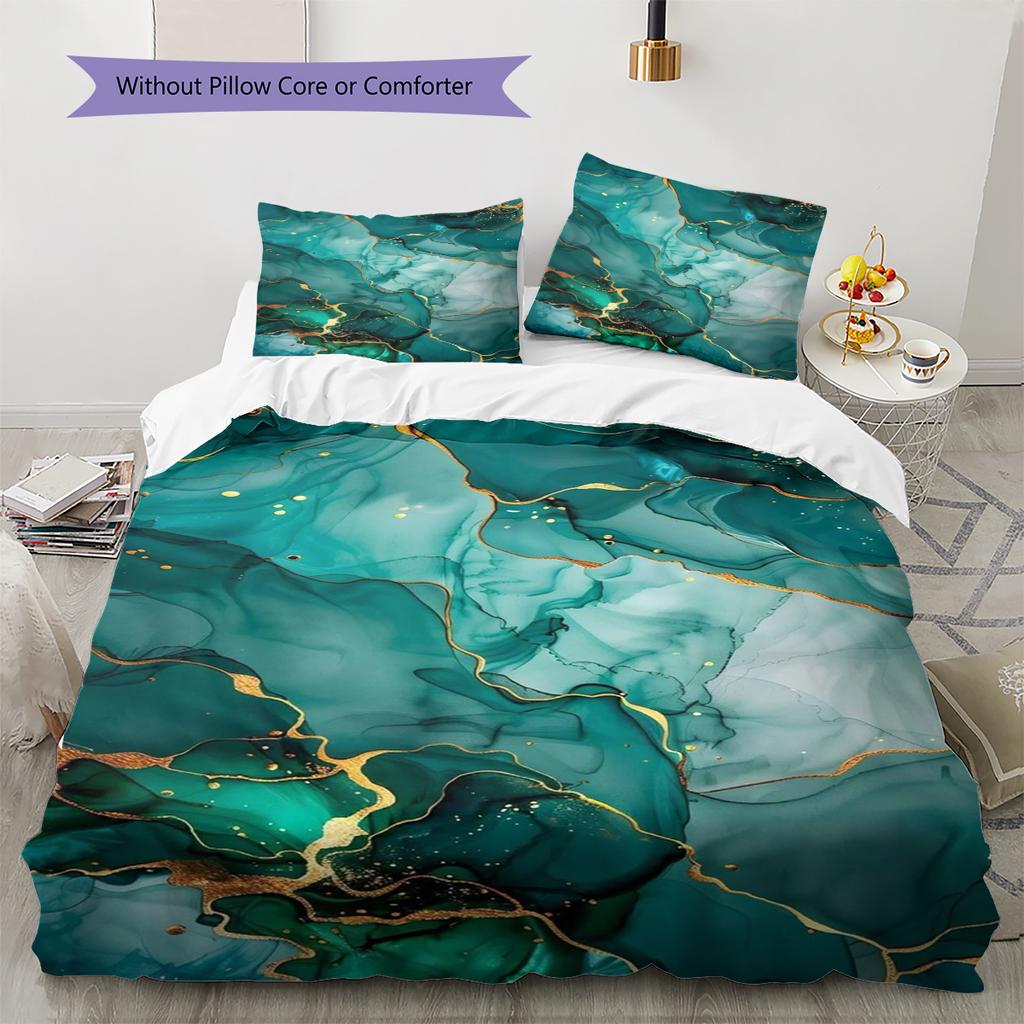 Green Marble Pattern Bedding Quilt Set Quilt Cover Pillowcase Home Decoration Gift (1 * Duvet Cover + 2 * Pillowcase, Without Core)