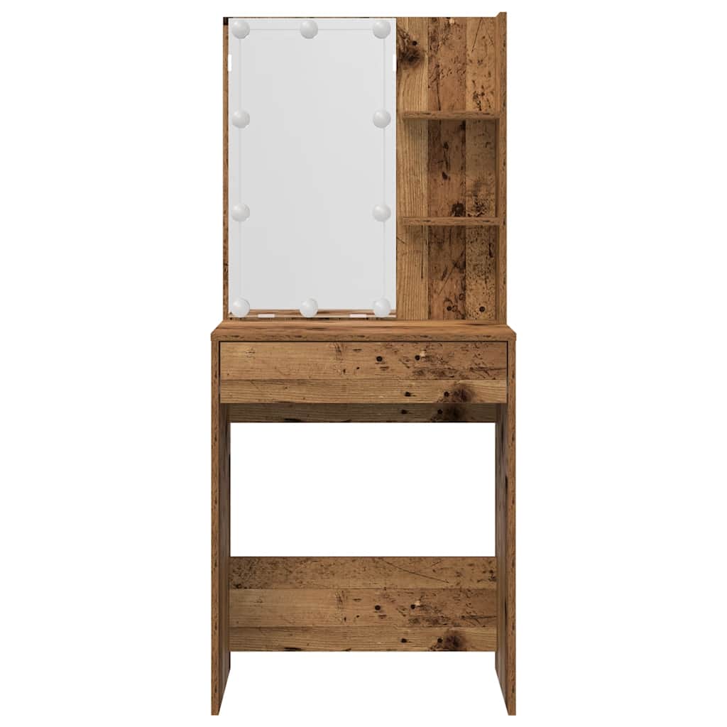 Makeup Table Set with LED Lights Rustic Wood Effect Engineered Wood
