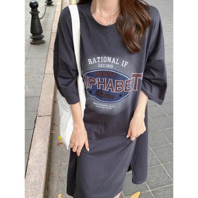 Women Casual Short Sleeve T Shirt Dress Summer Fashion Lazy Over The Knee Plus Size Long Dress