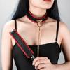 choker collar with training set Women's leash, SM, human, sexy, equipment, leather, cosplay, black, red, 2-piece