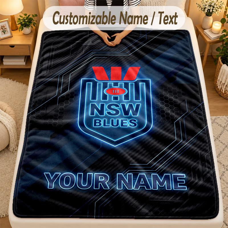 Flannel BlanketNSW Blues Logo Custom Name Text Personalized Soft Warm Throw Blanket Home Decor Gift