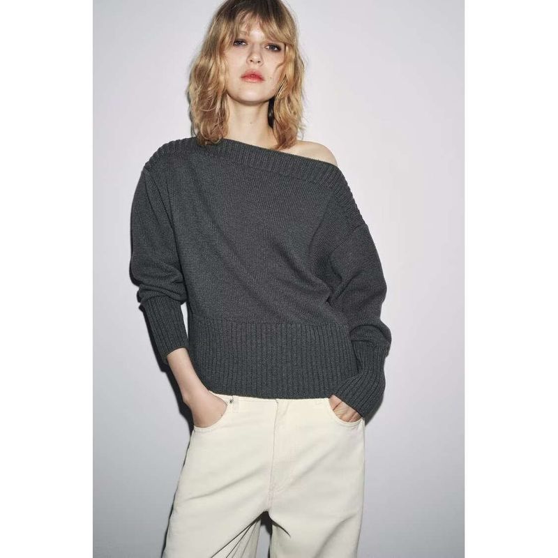Zbzr Autumn New Women Clothes Western Style Fashion Temperament Simple off-Neck Long Sleeve Knit 6771139