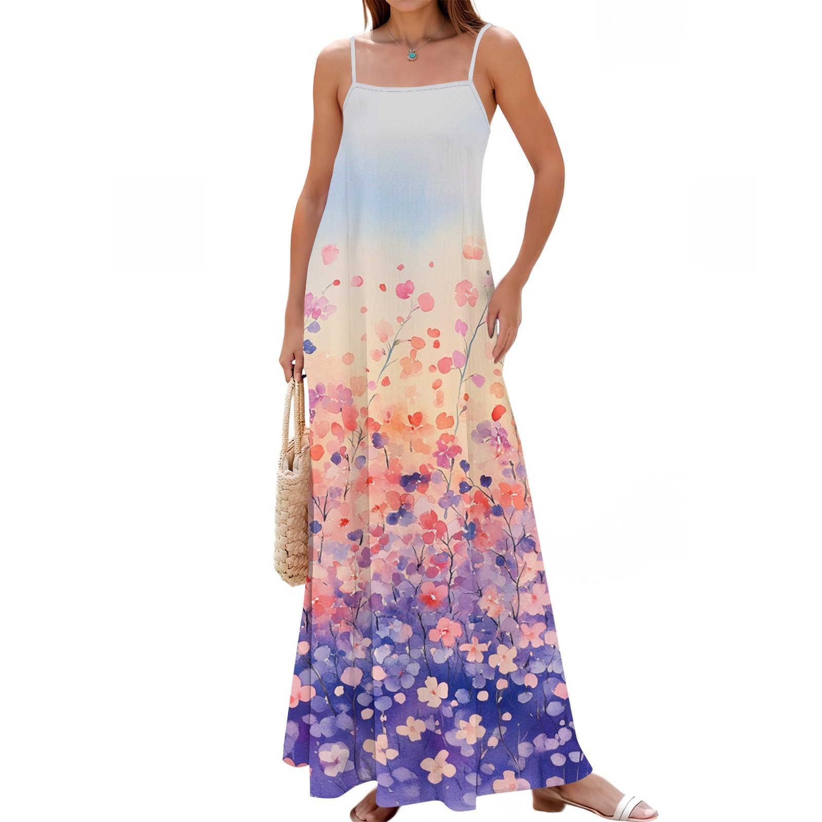 

Женское весенне-летнее повседневное модное платье-сарафан с регулируемыми бретелями и принтом S