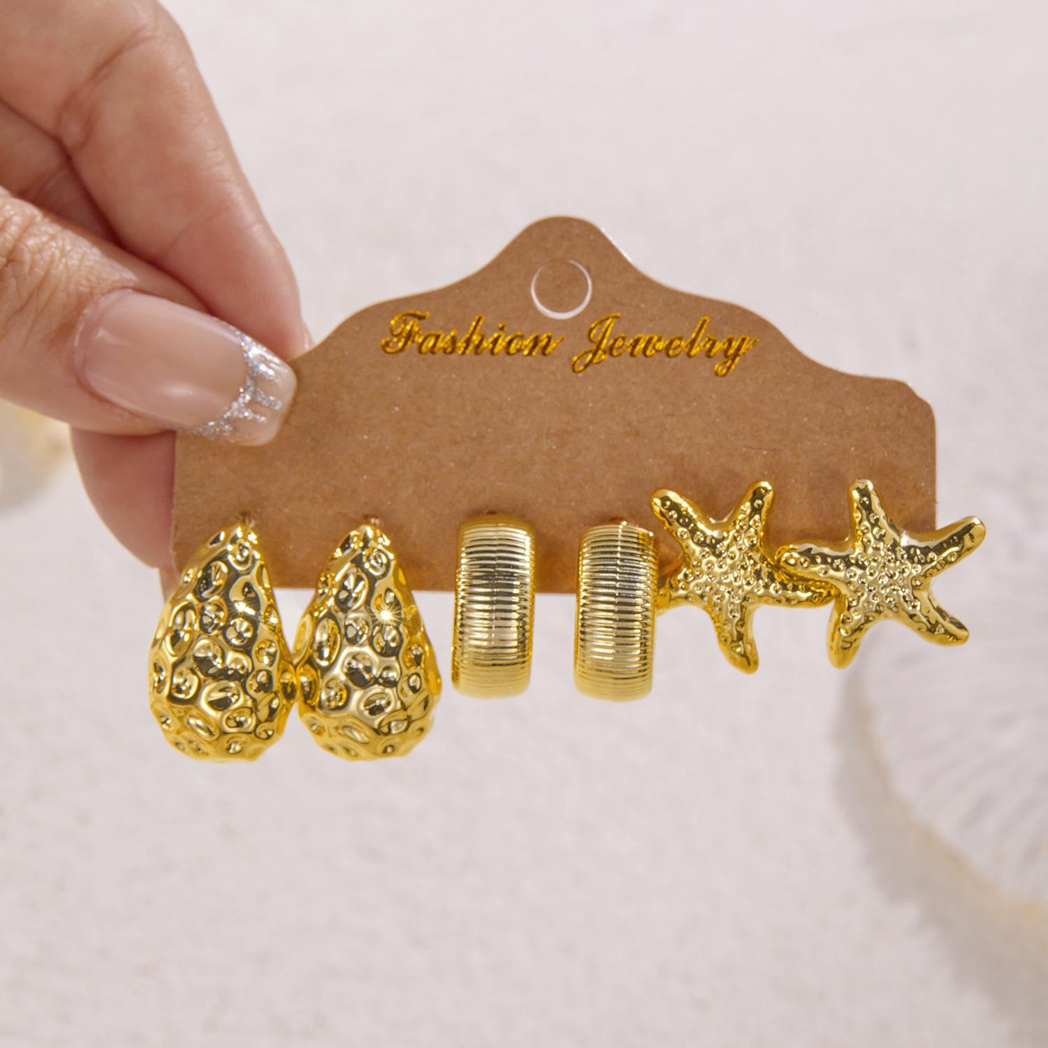 

Ocean Style Gold Color Twisted C Shape Tear Drop Earrings Set for Women Classic CCB Circle Starfish Earring Summer Beach Jewelry