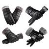 Yousheng 1 Pair Men Faux Leather Gloves Waterproof Windproof Touchscreen Fleece-Lined Outdoor Cycling Gloves Winter Cold Weather Warm Thick Thermal