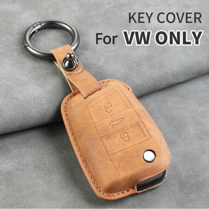 Car Key Cover For Volkswagen VW Polo Golf7 MK7 Tiguan Passat B5 B6 B7 Golf 4 5 6 MK6 Jetta Lavida Leather Car Key Case Cover