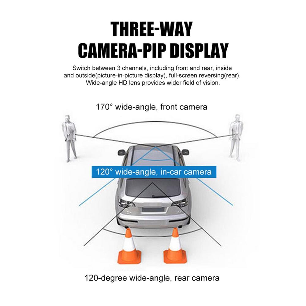 2/3 Channel Car DVR Three-Lens Inside Vehicle Camera Recorder Video HD1080P Dashcam Loop Recording Car Charge