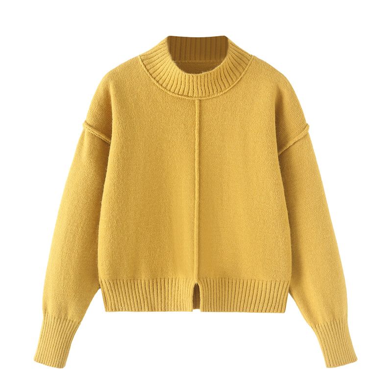 Zab Autumn New Women's Clothing Fashion Style French Design Stitching Decoration Long Sleeves Round Neck Loose Knitting Sweater
