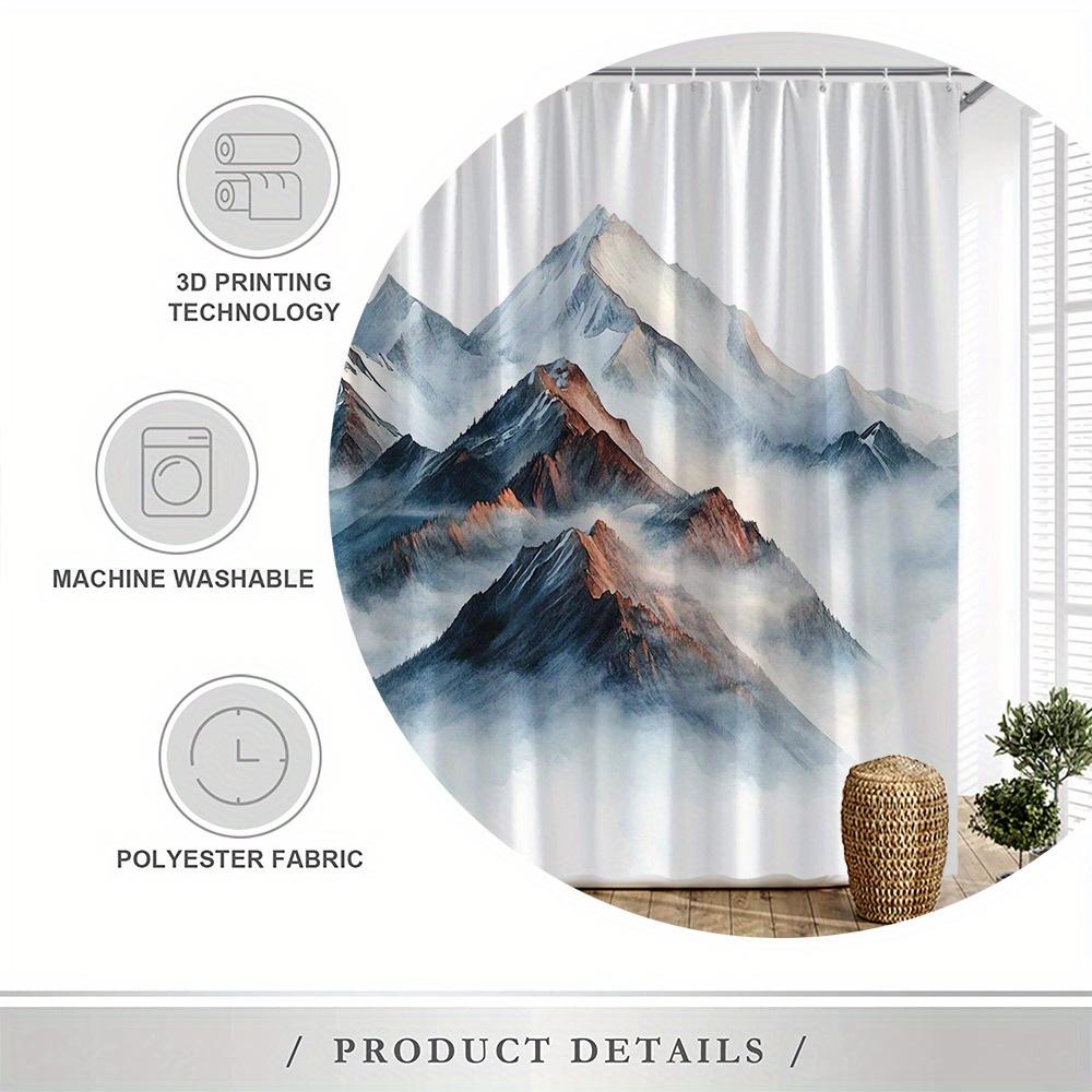 Serene Mountain Landscape Shower Curtain – Snowy Peaks & Golden Light Nature Design, 70.8X70.8In, Includes Hooks