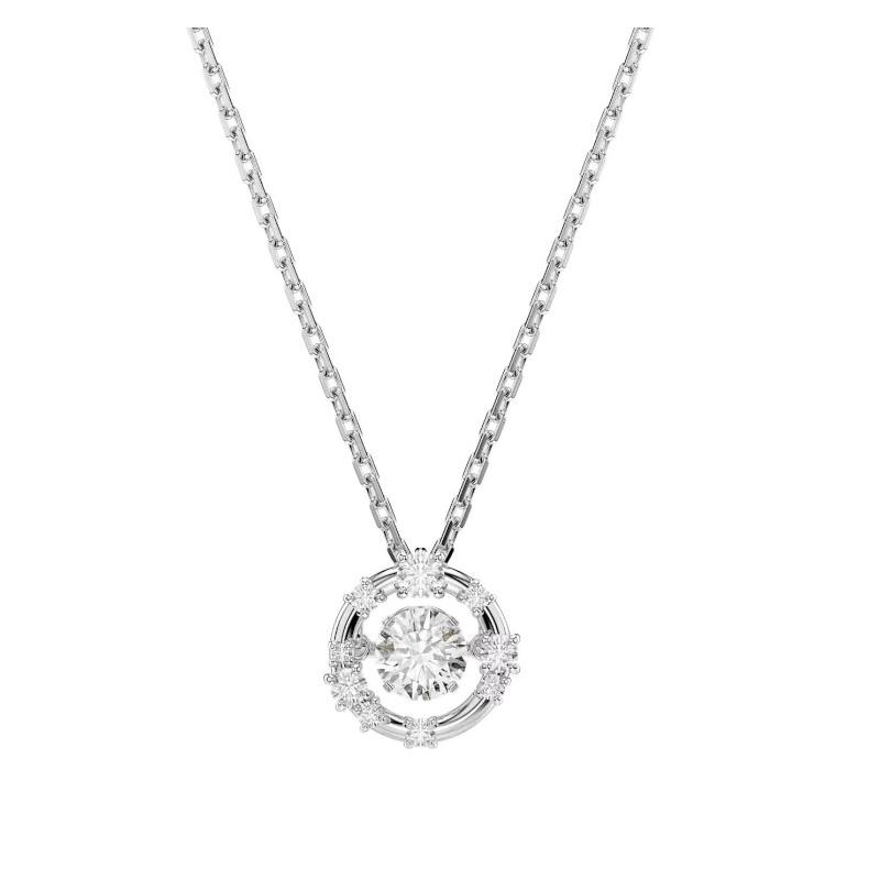 Swarovski Constella round cut design, synthetic cubic zirconia, rhodium plated necklace, same style for men and women, white 5738247 белый