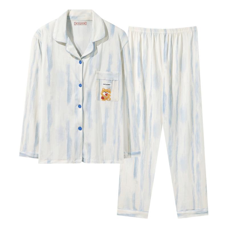 Premium Pajamas Women's Spring and Autumn Thin Long-sleeved Trousers Simple Casual Women's Loungewear Two-piece Set Can Be Worn Outside