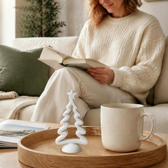 Modern Home Tabletop Decor Hollow Christmas Tree Statue, 3D Printed Star Topper Ornament, Small Window Display Ornament Festive Centerpiece