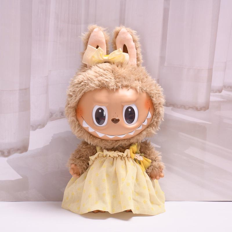 38cm Labubu Plush Doll Casual Outfit Set with Hat (Clothes Only)
