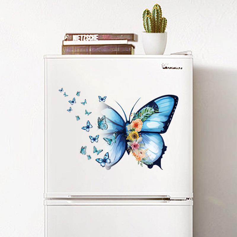 Butterfly Flower Wall Stickers, Self-Adhesive Removable Decals for Bathroom Toilet, Wardrobe, Bookshelf Background Wall Decor
