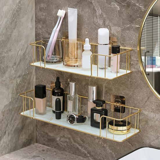 Estantería de Almacenamiento para Baño Yousheng Marco de Hierro Bandeja con Patrón de Mármol Organizador de Gran Capacidad para Artículos de Tocador Cosméticos Joyería