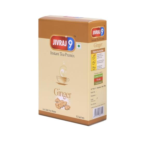 Jivraj 9 Instant Tea Premix, Ginger Tea Premix, Ginger, Teabags Flavour, 150 Gm, 10 Sachets, Pack 1