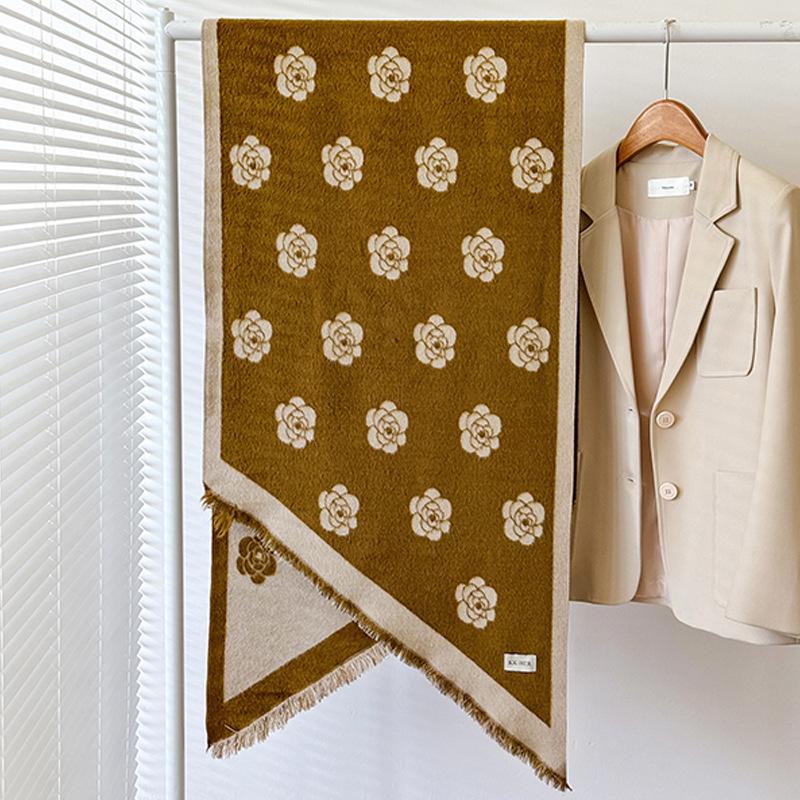 Luxus Damen Weicher Winter Kaschmir Dreiecksschal Mode Kamelie Warmer Schal Und Wickel Bandana Pashmina Damen Schals