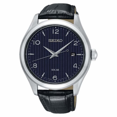 

SEIKO Men s Analog Solar Powered Watch with Leather Strap SNE491P1 Black 0 Bracelet, Black, 0, Bracelet.