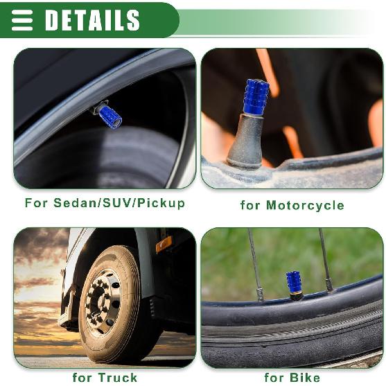 Motoforti Universal Tire Valve Stem Caps Valve Stem Covers for Car SUV Trucks Motorcycles,17mm, Aluminum Alloy, Blue, 4pcs