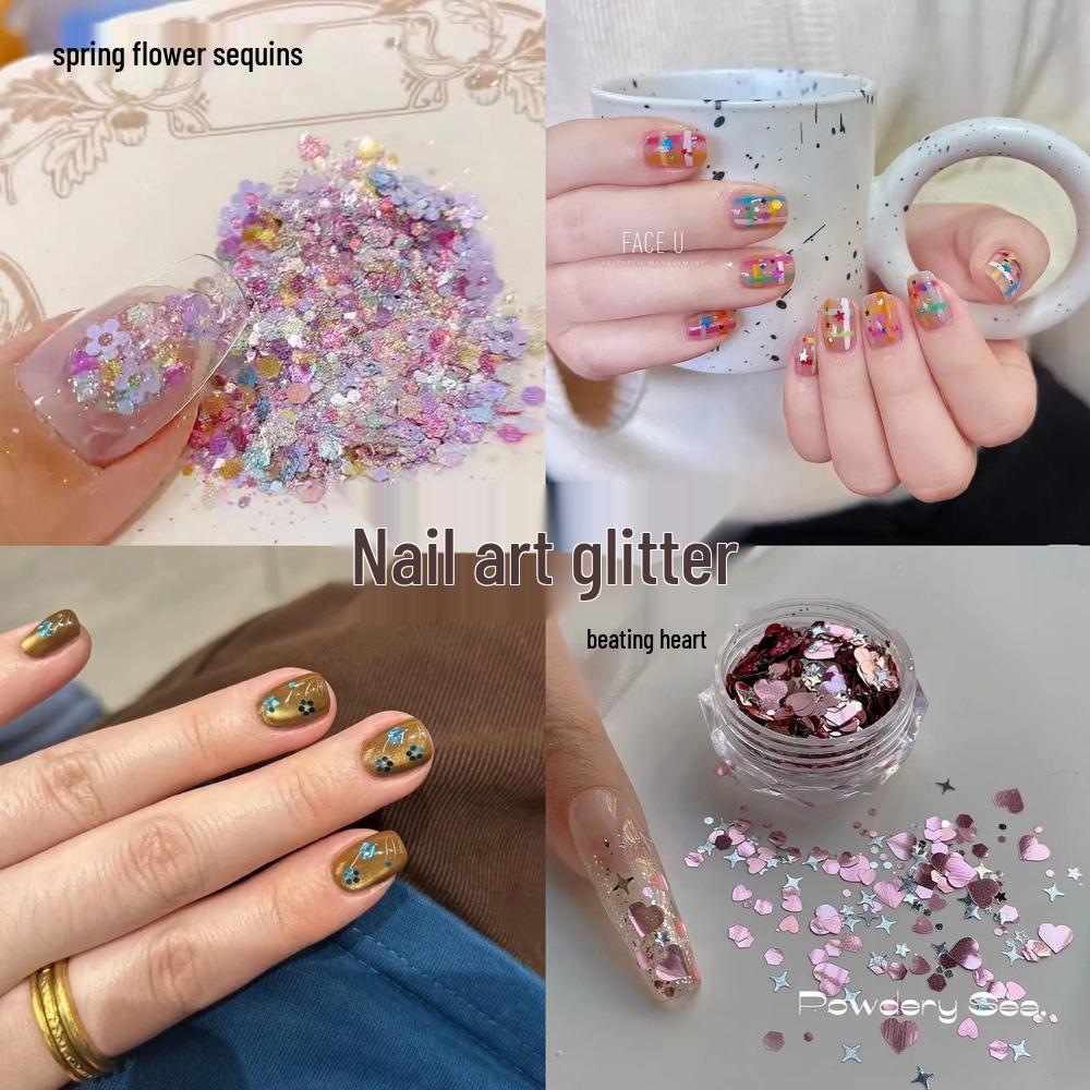 

Glitter Nail Art: Mixed Heart, Flower, Star, and Love Sequins