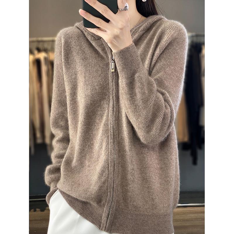 2023 Women's Hooded Wool Knit Cardigan - Fashionable, Loose-Fit, Autumn Style Sweater