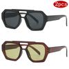 Protective Glasses 2pcs Fashion Large Polygon Sunglasses Women Double Bridges Design Eyewear Female Cler Lens Sun Glasses UV400