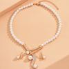 Fashion Geometric Pearl Earring Two Piece Necklace for Women Exquisite Birthday Party Zircon Gifts