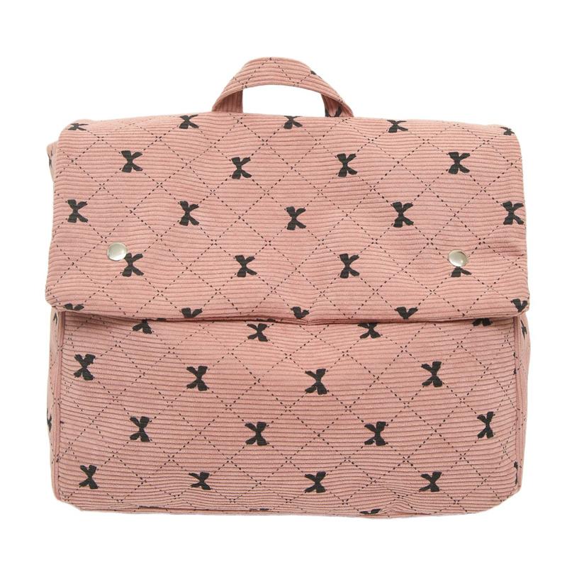 

Vintage Corduroy Backpack Women s Bow Print Large Capacity Backpack розовый