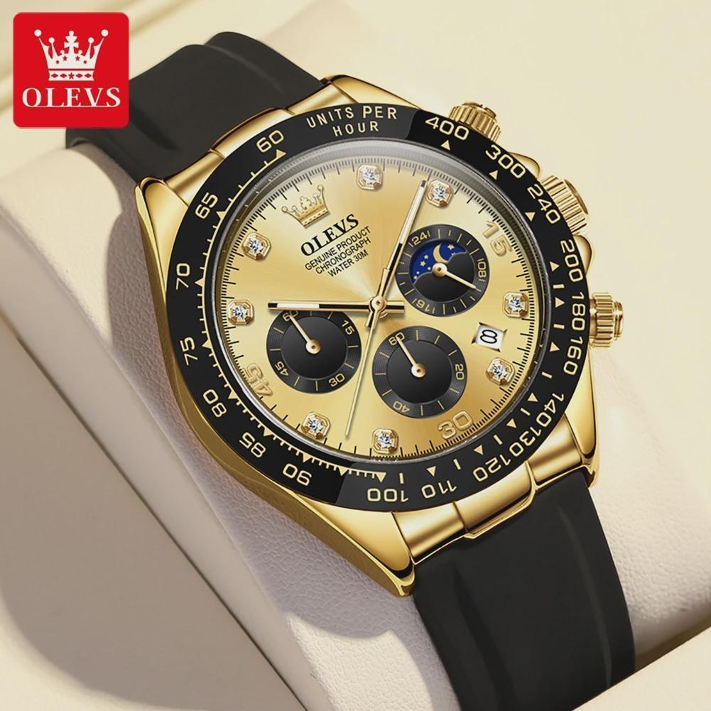 OLEVS Originale Uhr für Herren, Mondphase, Chronograph, Kalender, analoges Silikonarmband, Armbanduhr, Business-Quarzuhren