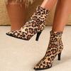 Designer Leopard Print Pointed Toe Thin High Heels Women Ankle Boots Fashion Zipper Short Booties Ladies Shoes