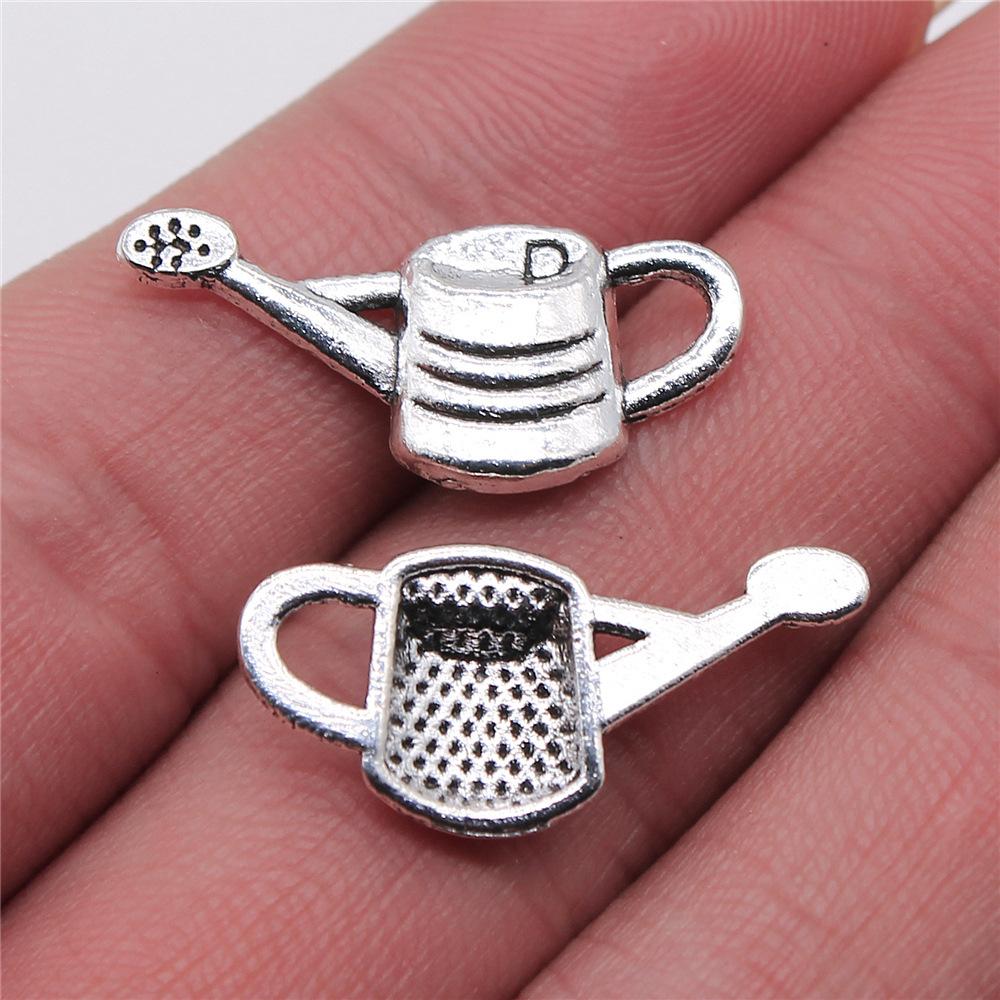 10pcs Flower Watering Can Charms Antique Silver Color Pendants DIY Crafts Making Findings Handmade Tibetan Jewelry
