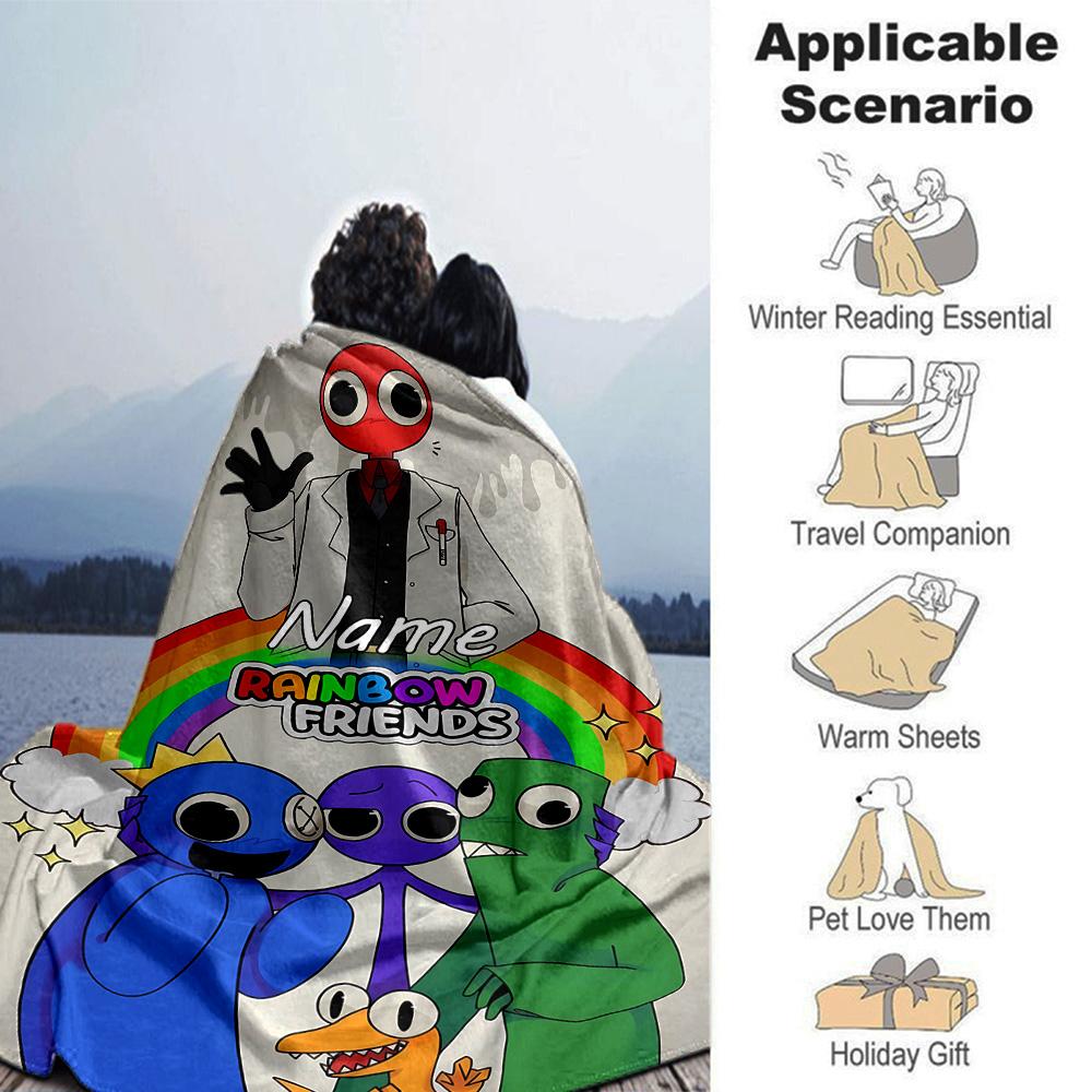 Customiz Name Personality Rainbow Friends Blanket Soft &Warm Sofa Office Bed Travel Lunch Break Blanket, Gift Suitable All Seasons