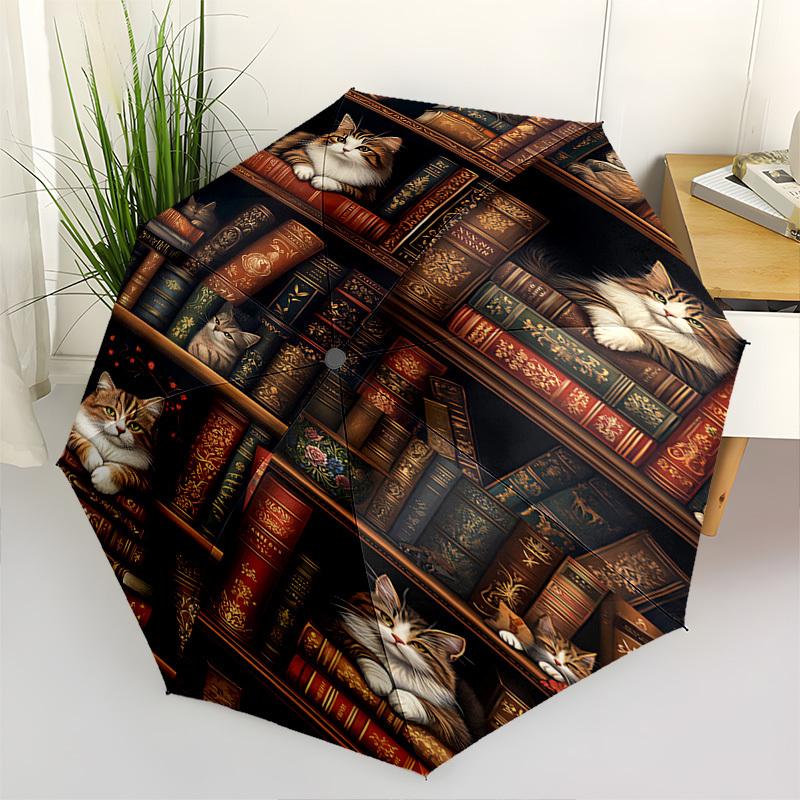 

Bookshelf, Cats Themed Automatic Opening and Closing Umbrella, Brightly Colored 8-rib Portable Umbrella, Suitable for Men and Women, A Perfe