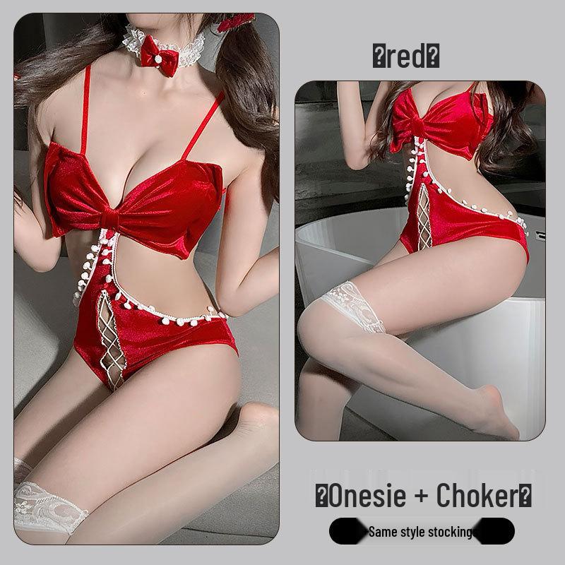 Fan Lei Lingerie Sexy Red Christmas & Halloween Open Crotch Women's Pajama Set