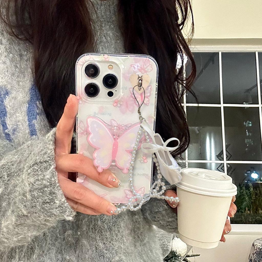 Elegant Pearls Ballet Shoe Phone Charm Handmade Sturdy Pendant for Phone and Bag Versatile Use Fashion Accessory