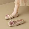 2025 spring new Chinese square head single shoes women's flat bottom shallow mouth word with flowers French fairy style versatile shoes