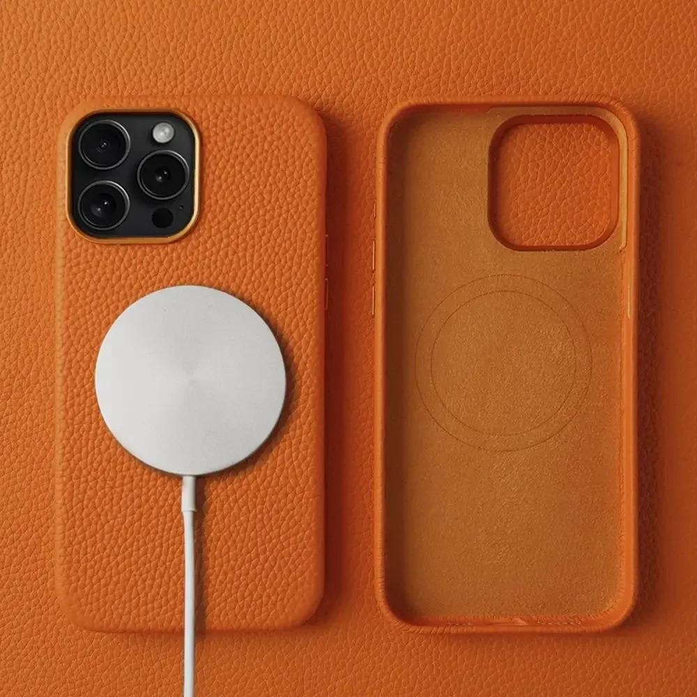 For Magsafe Case Iphone 15 Pro Max Premium Genuine Leather Cover Magnetic for Funda Iphone14Pro 15 Cases Full Coverage Carcasa