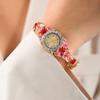 Round Dial Ladies Wristwatch Rhinestone Bracelet Quartz Watch Flower Butterfly Watch  Court Style