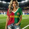 Damen Fußball Fan T-Shirt V-Ausschnitt Y2K Stil Lässige Passform Kurze Ärmel Fußball Fan Oberteil für Spieltag