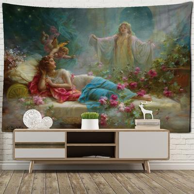 Angels and Beauty Misty Oil Painting Tapestry Wall Hanging Boho Hippie Art Aesthetics Room Bedroom Wall Decor