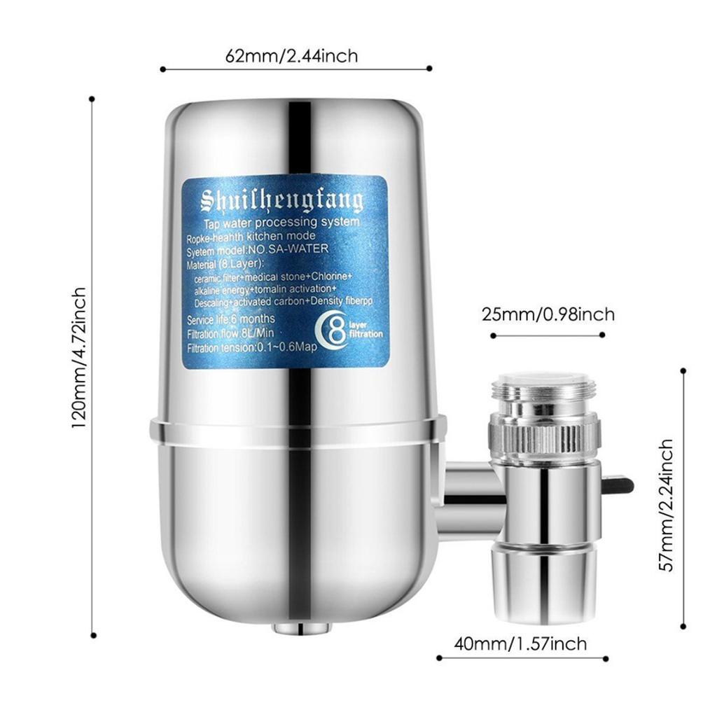 Faucet Water Filter with 8-layer Cartridge Tap Water Purifier Filtration System Dual Output Water