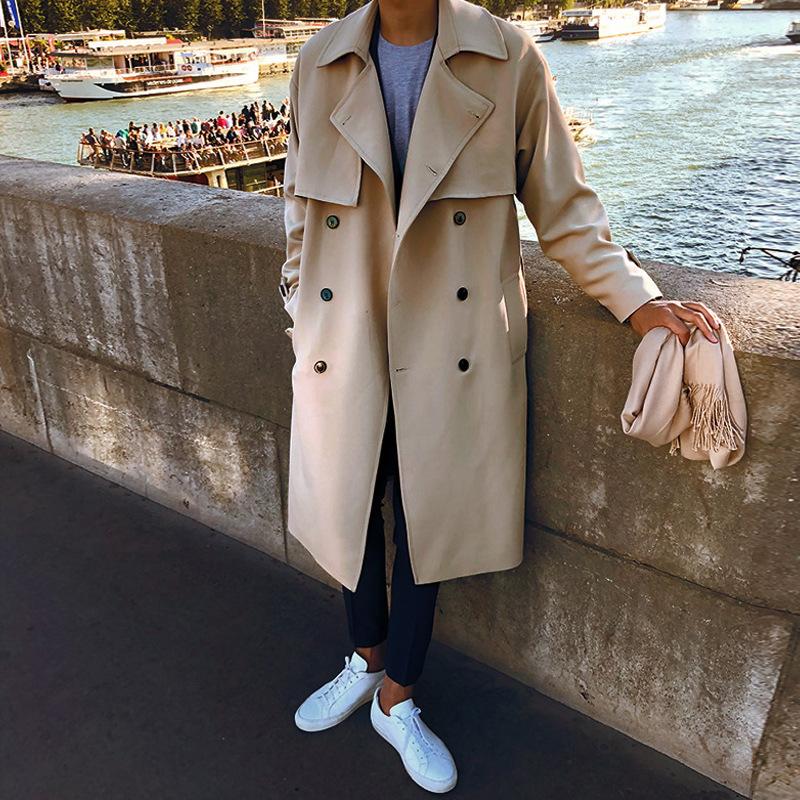 Autumn Men's Medium and Long Over The Knee Loose Trend Versatile Coat Hong Kong Style Large Size Coat