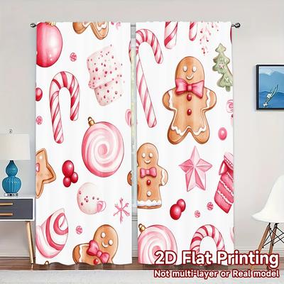 2 pièces, Rideaux Biscuits de Noël Rose Créatif Moderne Rideaux Polyvalents en Tissu Polyester Décorations Pour la Maison Convient