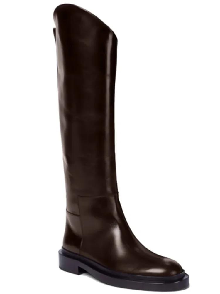 

Европейская и американская женская мода Круглый носок До колена Плоские кожаные сапоги, Размер 34-46 Женские сапоги-рыцари 46